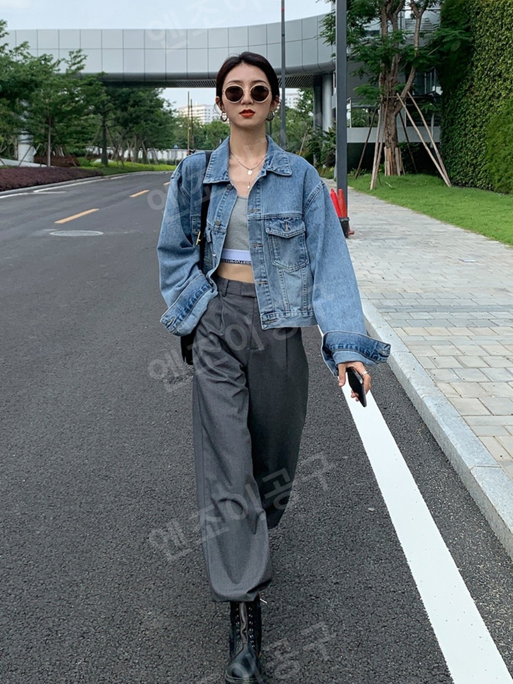 워싱 중청 자켓 데님 재킷 여성 루즈핏 숏 기장 - 상세 이미지 3