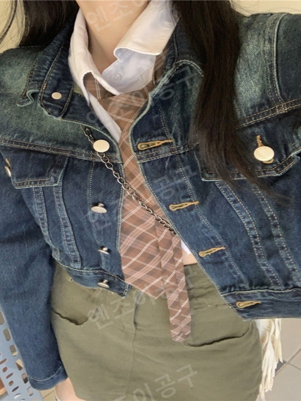 진청 청청코디 숏 데님 재킷 여성 독특한 빈티지 자켓 - 상세 이미지 2