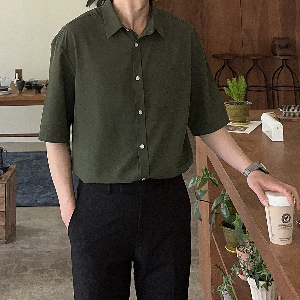 남자 셔츠 구김없는 빅사이즈 실크 남자 반팔 셔츠