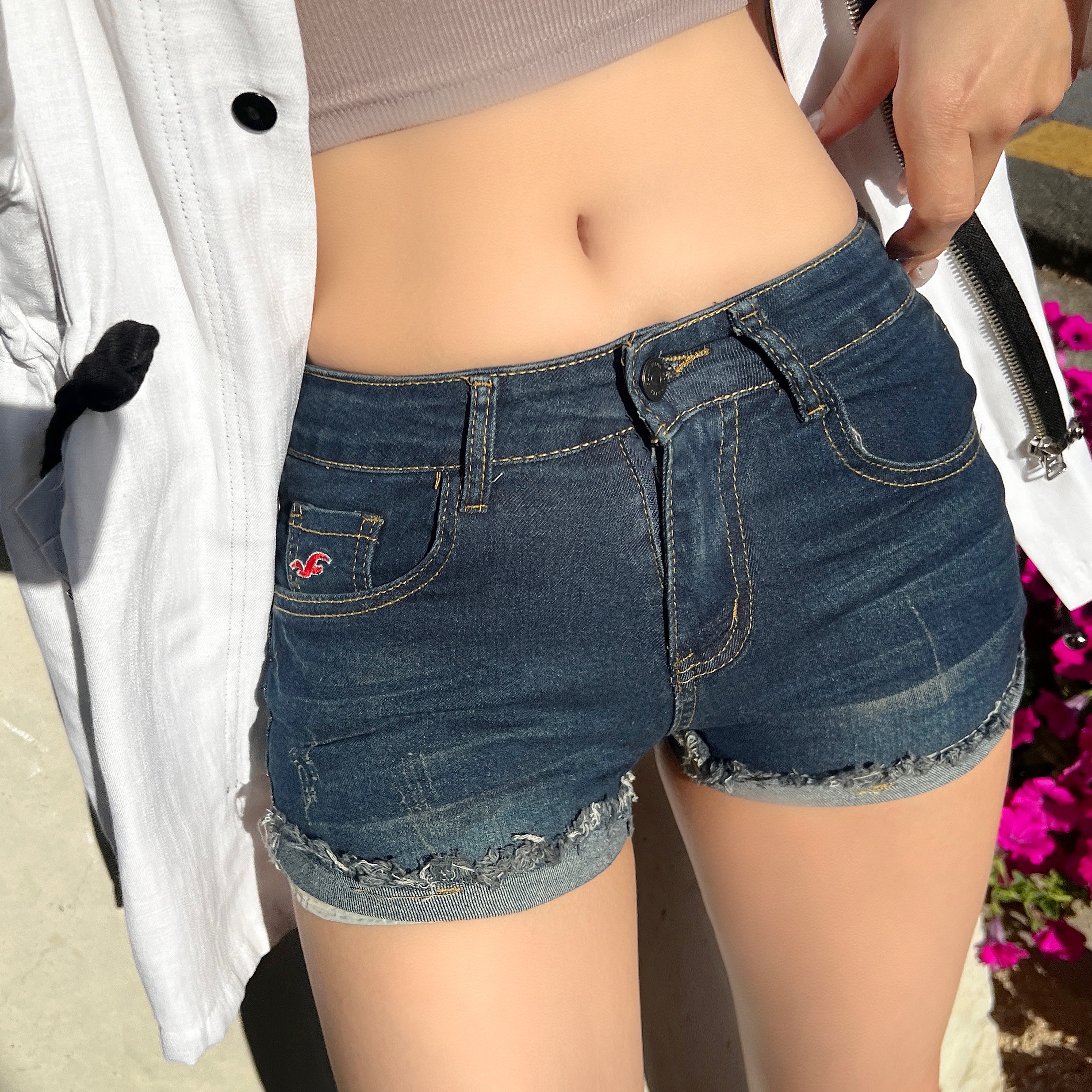 마인 로우웨스트 골반 데님 청반바지 숏팬츠 핫팬츠 - 상세 이미지 5