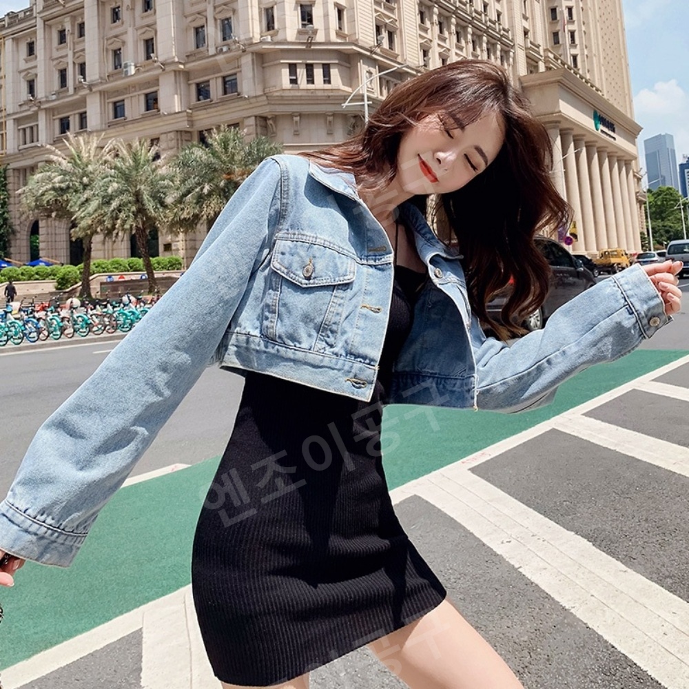 연청 청청코디 숏 데님 재킷 여성 루즈핏 크롭 - 상세 이미지 2