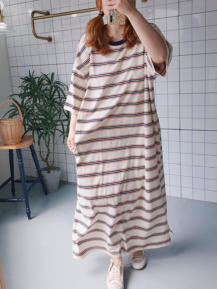빅사이즈 베니 스트라이프 맥시 원피스