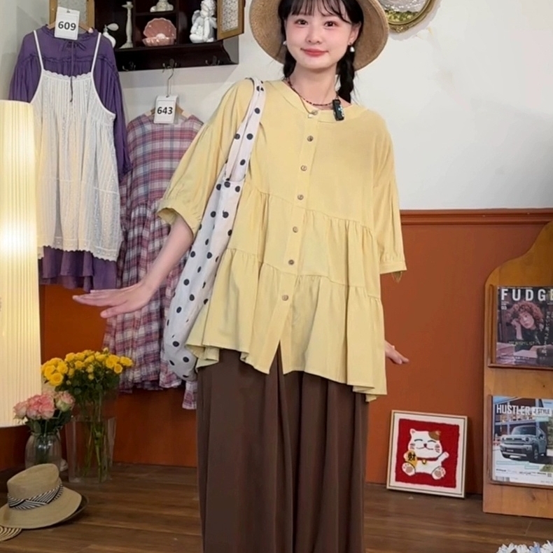 오버핏블라우스 핀턱 여름프릴블라우스 미시옷 77사이즈 - 상세 이미지 3