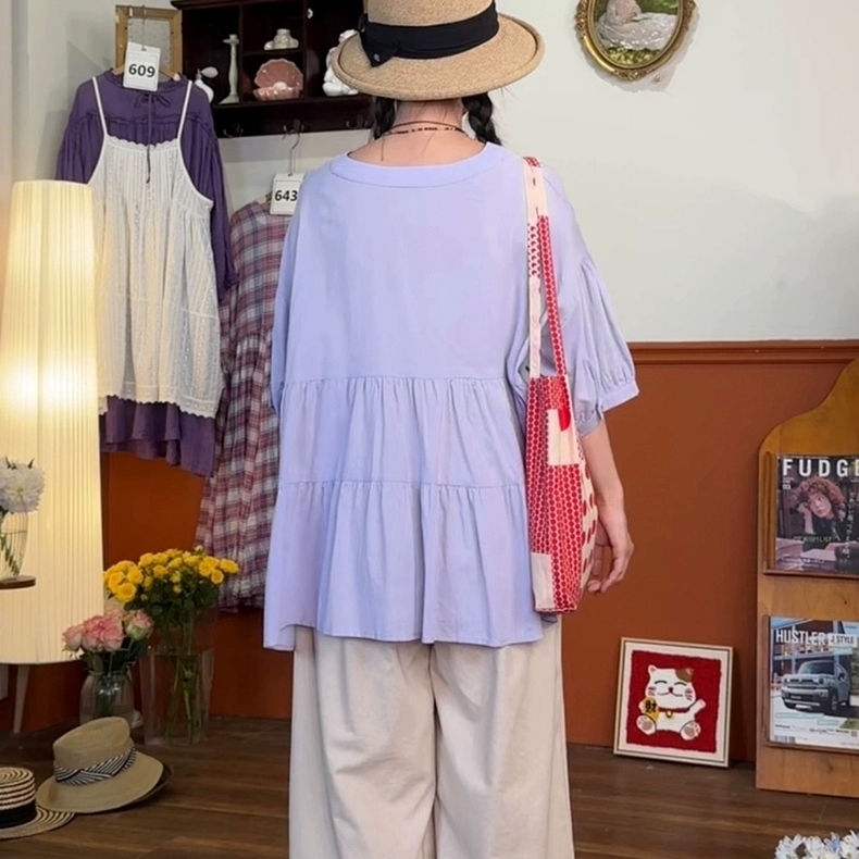 오버핏블라우스 핀턱 여름프릴블라우스 미시옷 77사이즈 - 상세 이미지 4