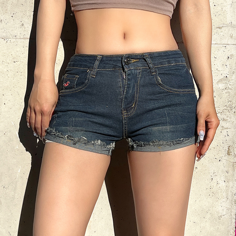 마인 로우웨스트 골반 데님 청반바지 숏팬츠 핫팬츠 - 상세 이미지 3