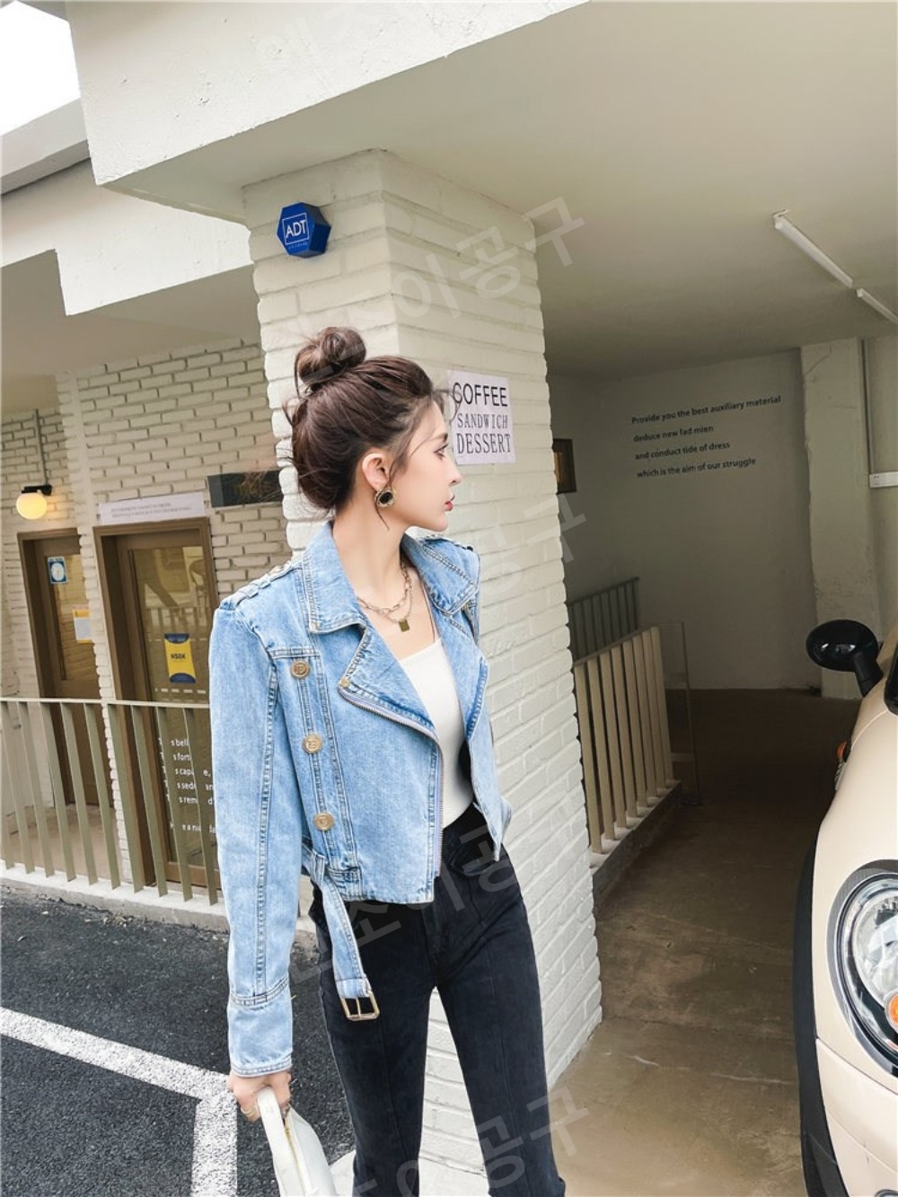 오버핏 데님 재킷 여성 빈티지 하이웨이스트 숏 상의 - 상세 이미지 3