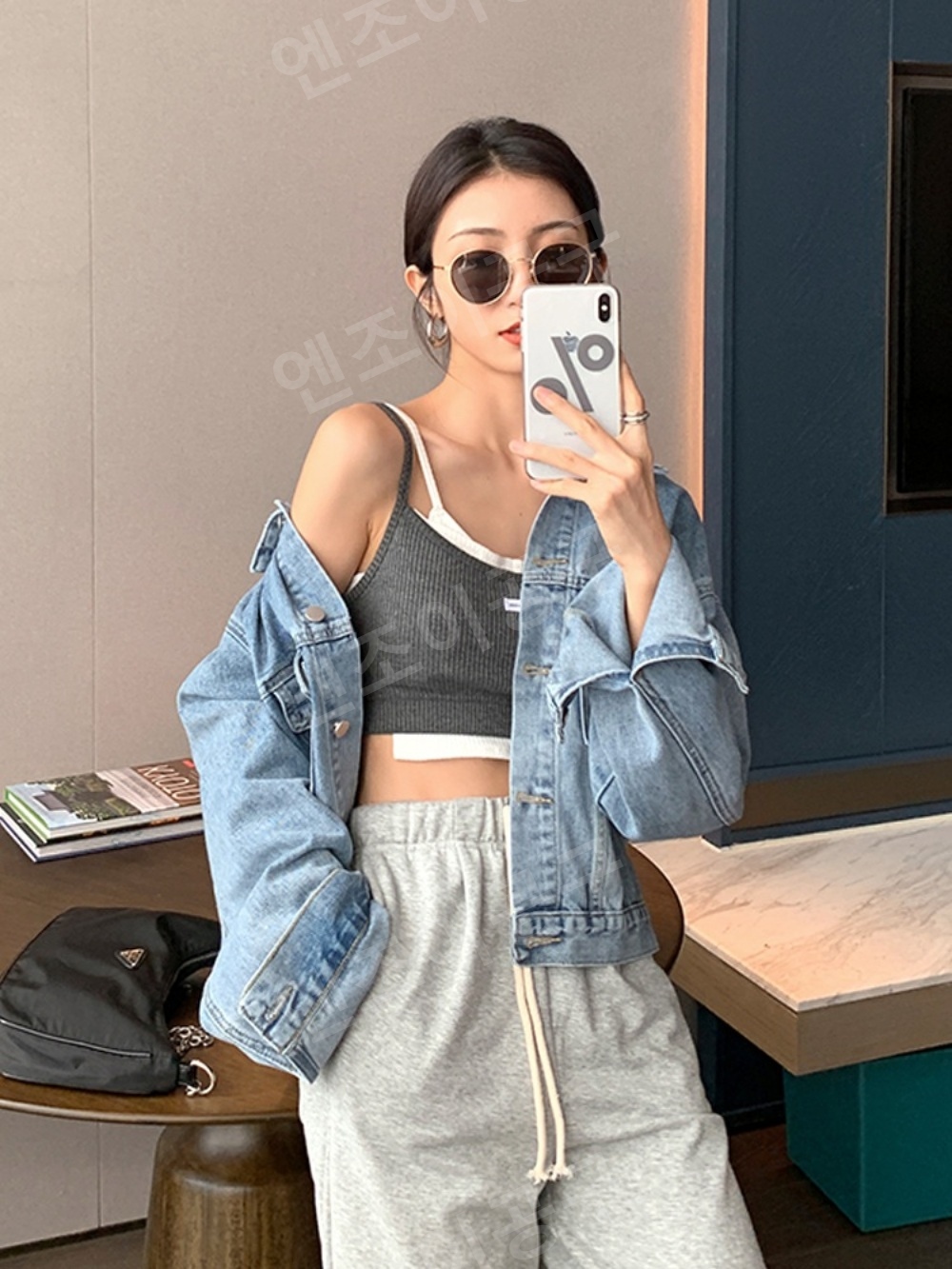 워싱 중청 자켓 데님 재킷 여성 루즈핏 숏 기장 - 상세 이미지 5