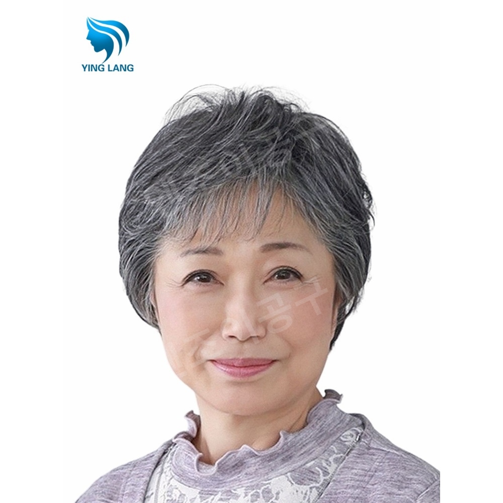 중년 가발 숏컷 쇼트 엄마 스타일 할머니 아줌마 단발 통가발 - 상세 이미지 2