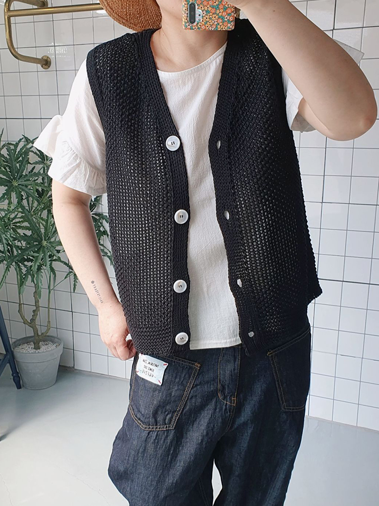 썸머룩 그물 니트 조끼