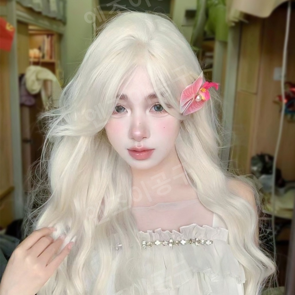 백발 흰머리 가발 여성 롱 웨이브 통가발 자연스러운 - 메인 이미지