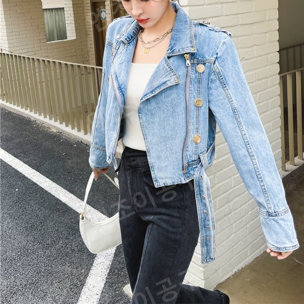 오버핏 데님 재킷 여성 빈티지 하이웨이스트 숏 상의 - 상품 이미지