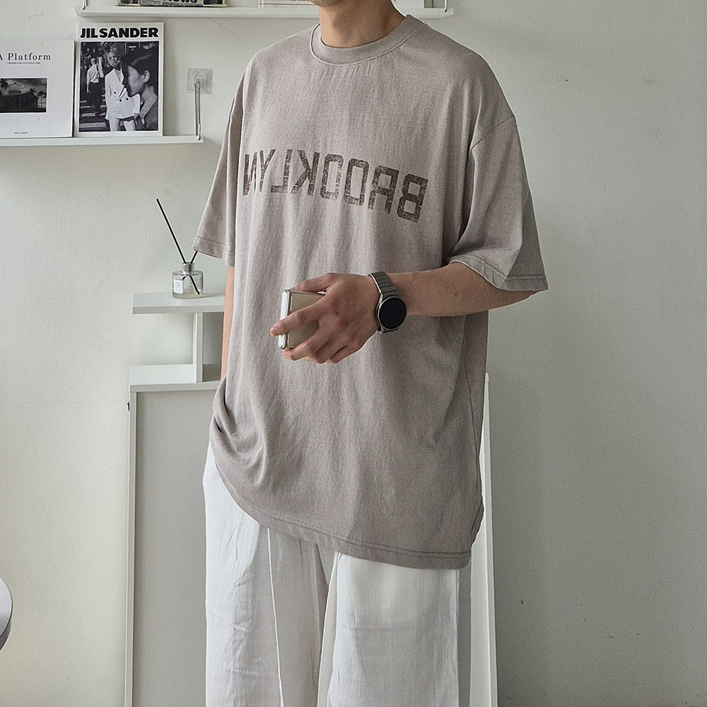 남자 반팔티 오버핏 피그먼트 나염 커플 반팔티 - 상품 이미지