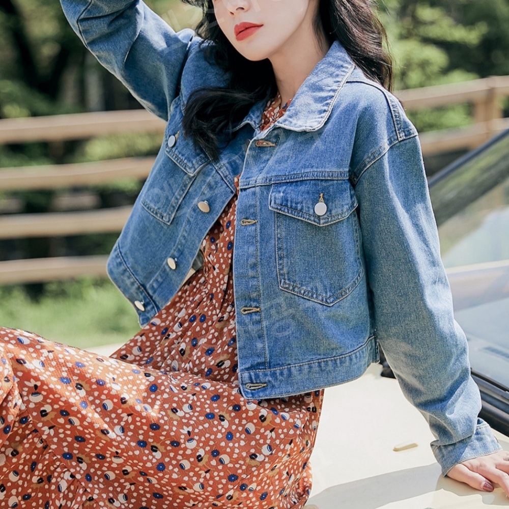 숏 데님 재킷 크롭 여성 빈티지 자켓 - 상품 이미지