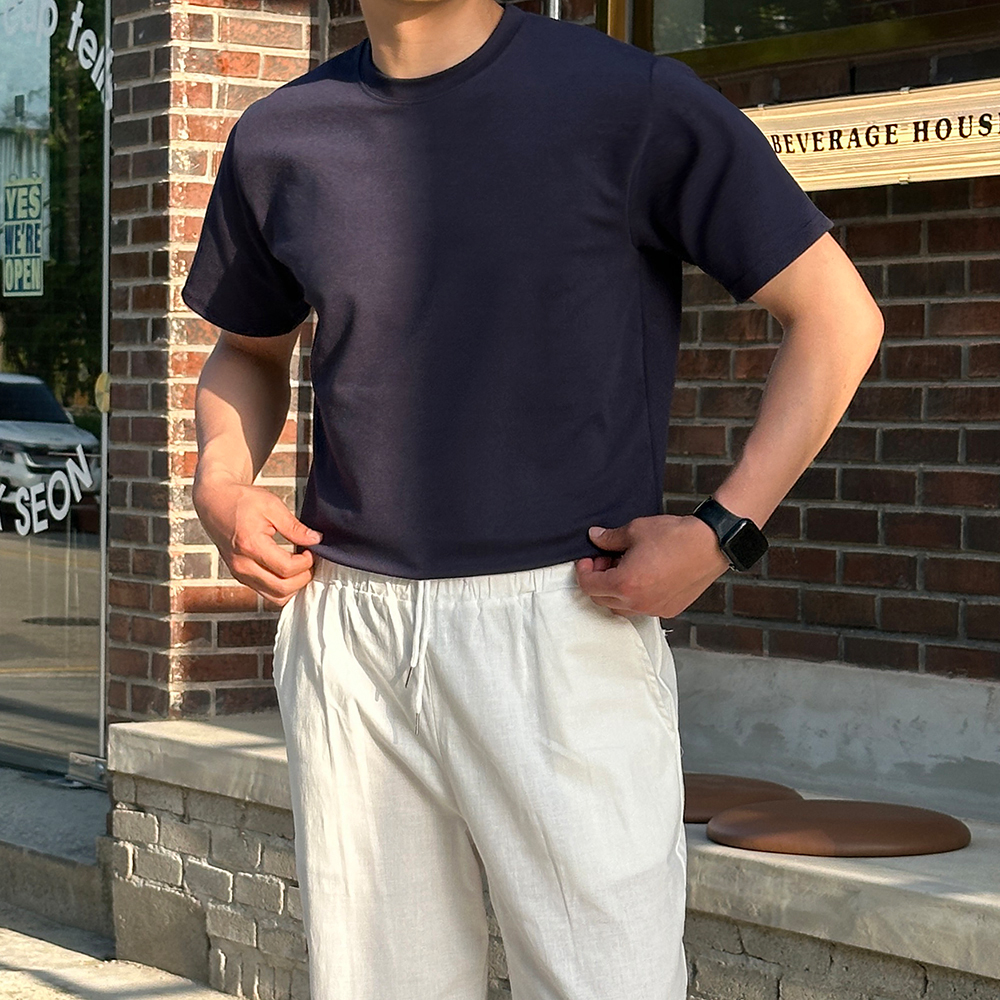 남자 반팔티 여름 기본 이너 스판 무지 티셔츠 - 상세 이미지 2