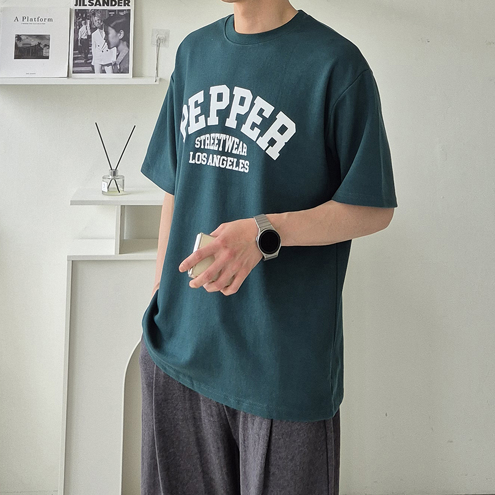 남자 반팔티 오버핏 나염 커플 레터링 반팔 티셔츠 - 상세 이미지 3