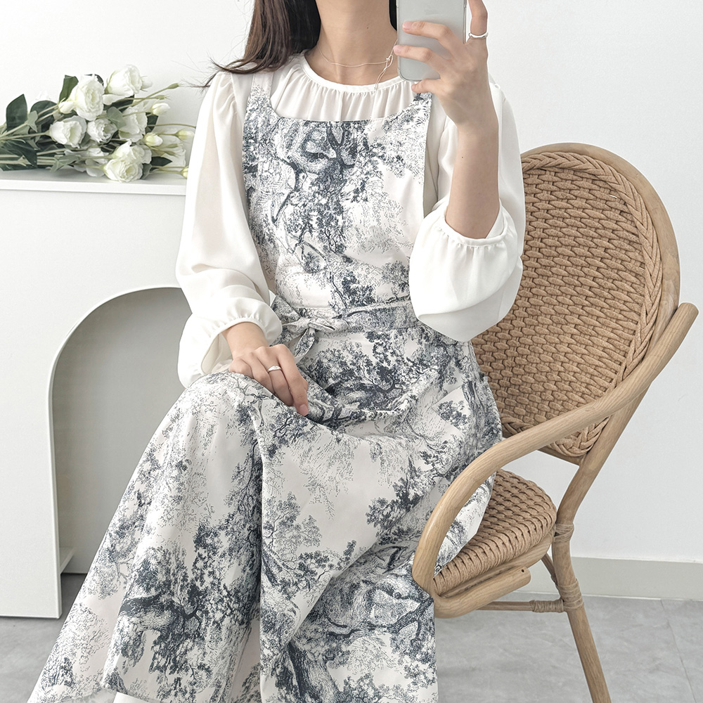 한스데이 뜨왈 방수 앞치마 플레어 원피스 자수 에이프런