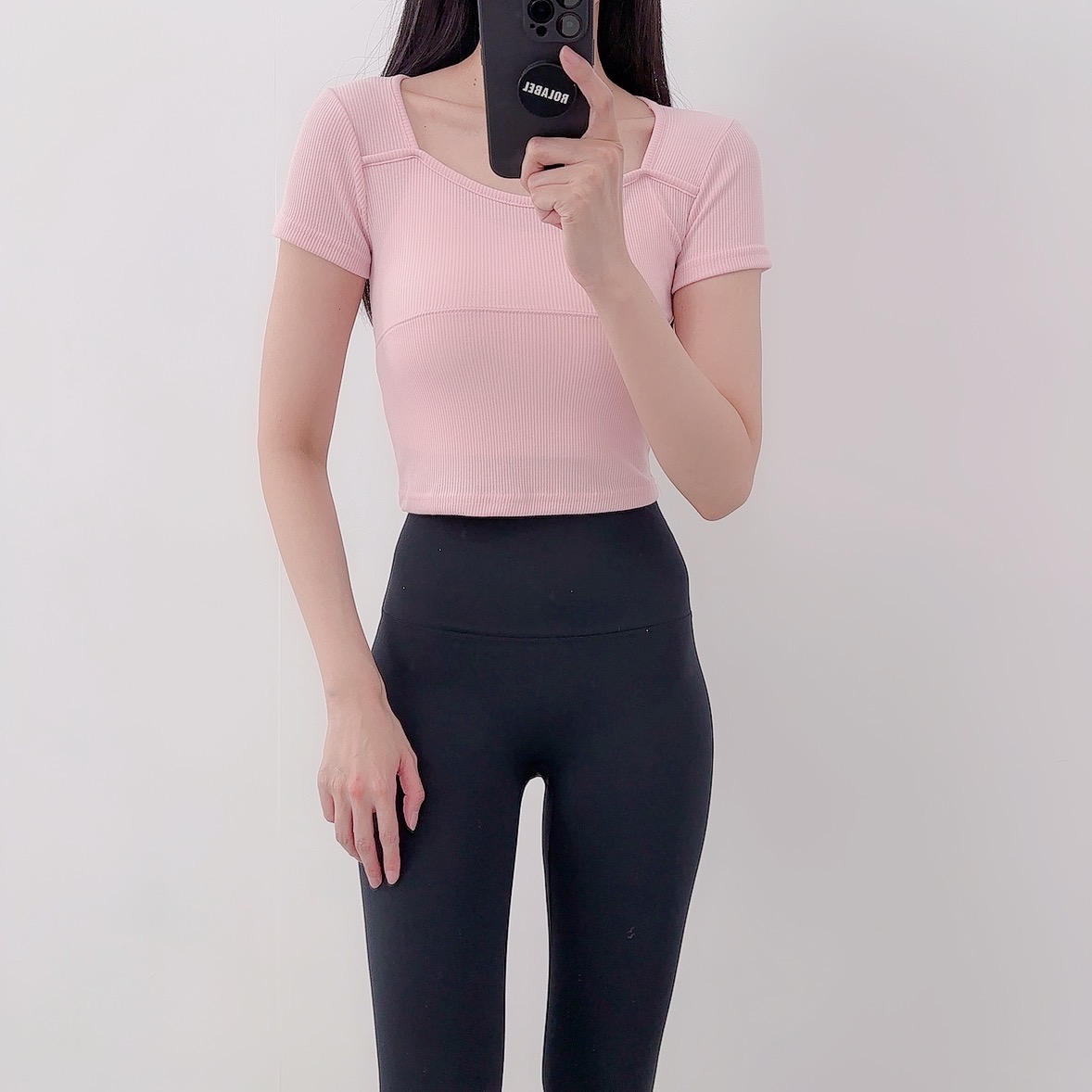 로라벨 모이 필라테스복 여성 요가복 필라테스 요가 상의 티셔츠 커버업 운동복 반팔 크롭 - 상세 이미지 3