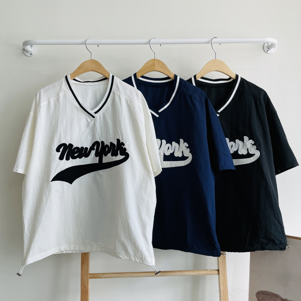 바스락맨투맨 아노락 바람막이 여름 여성 브이넥 스트링 반팔 맨투맨 티셔츠