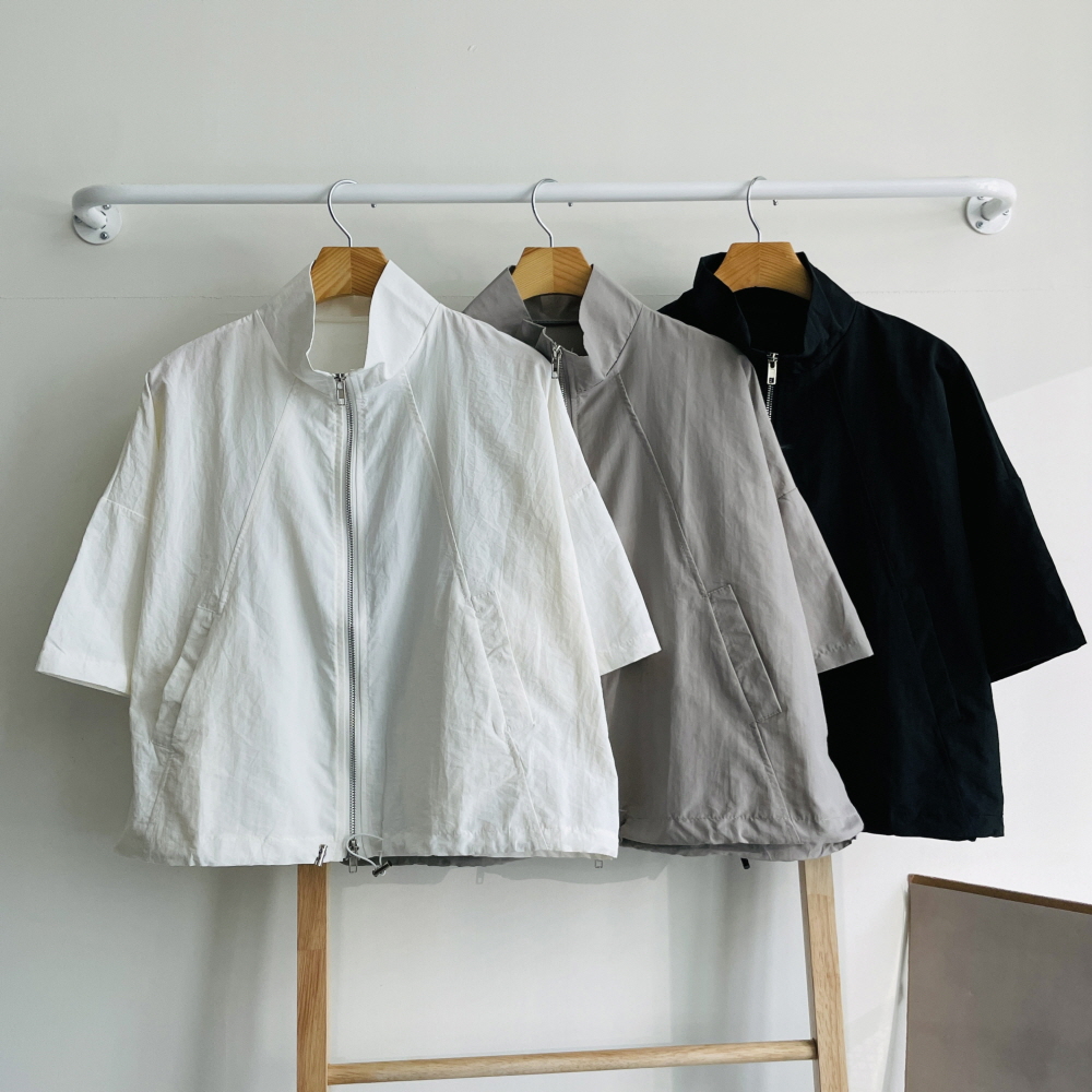 바스락점퍼 여성 바람막이점퍼 여름 스트링 세미크롭 반팔 아우터