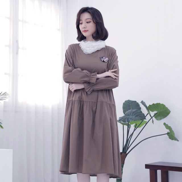 엄마옷 사랑스러워 셔링 순 면 가을 긴팔 롱 루즈핏 홈 원피스 O09008 : 애비뉴투지