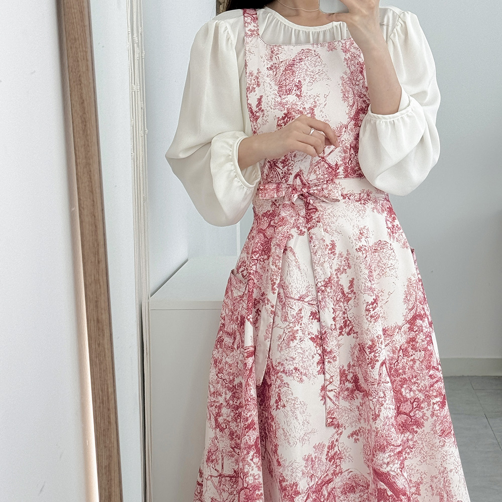 한스데이 뜨왈 방수 앞치마 플레어 원피스 자수 에이프런