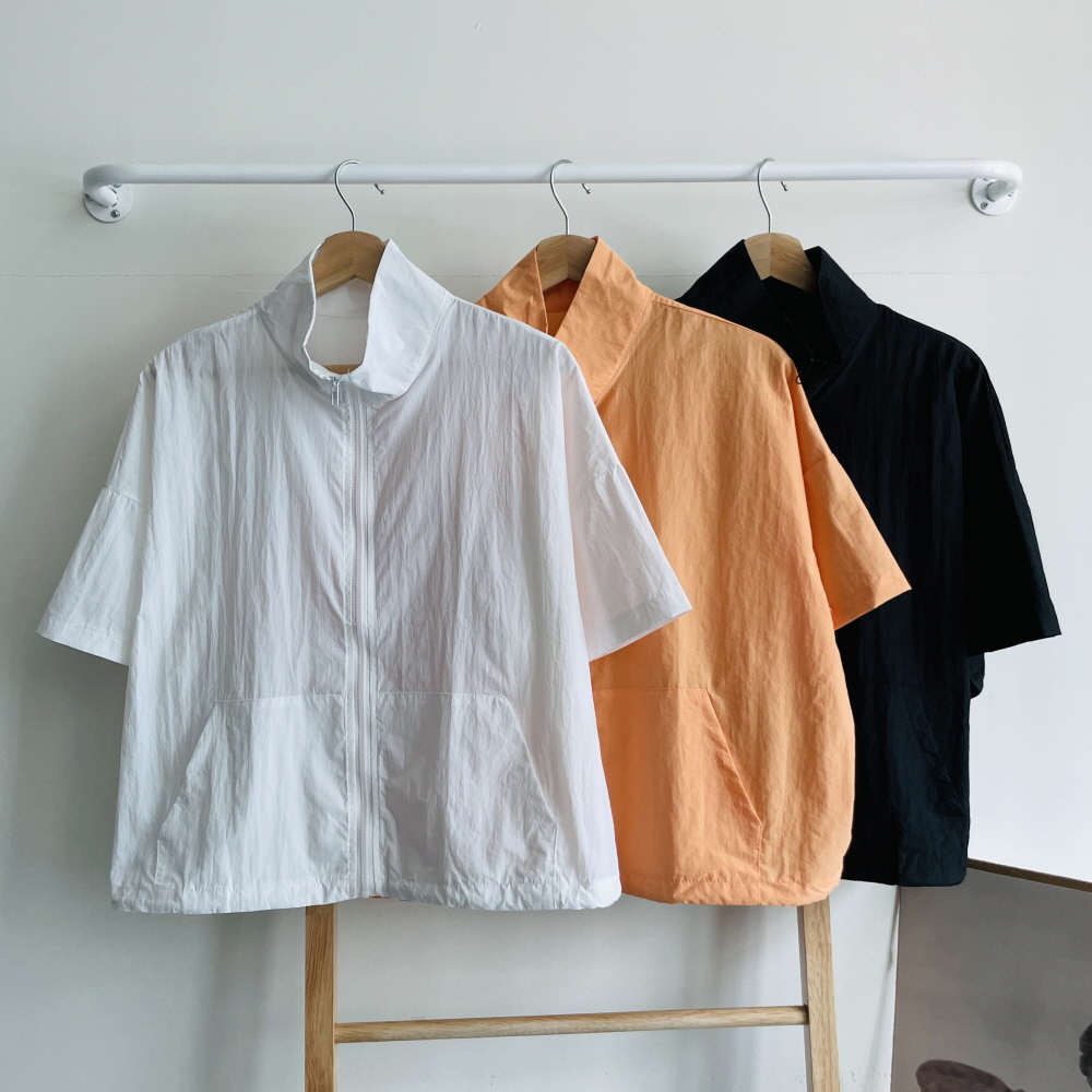 여성바람막이점퍼 바스락점퍼 여름 스트링 반팔 숏 아우터