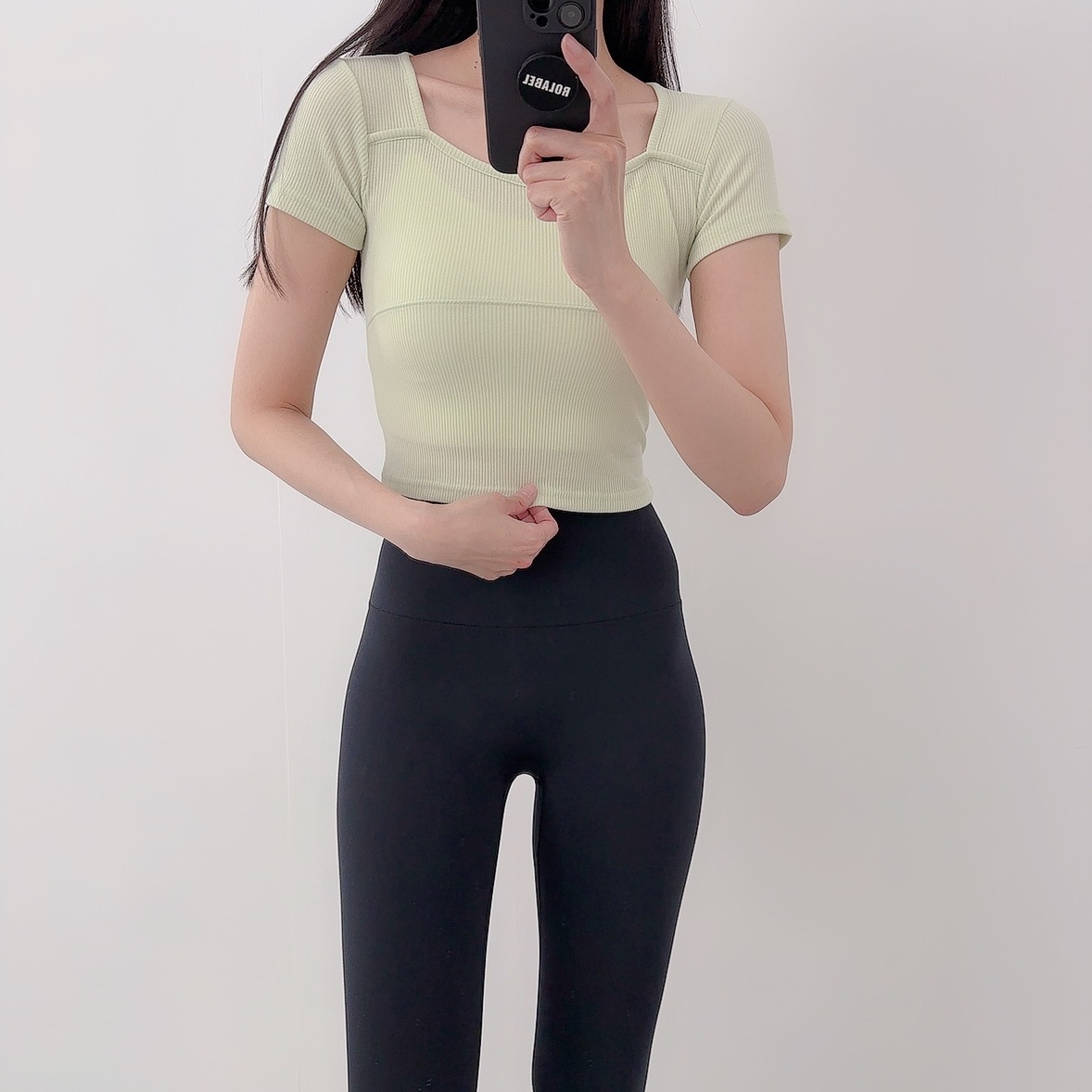 로라벨 모이 필라테스복 여성 요가복 필라테스 요가 상의 티셔츠 커버업 운동복 반팔 크롭 - 상세 이미지 4