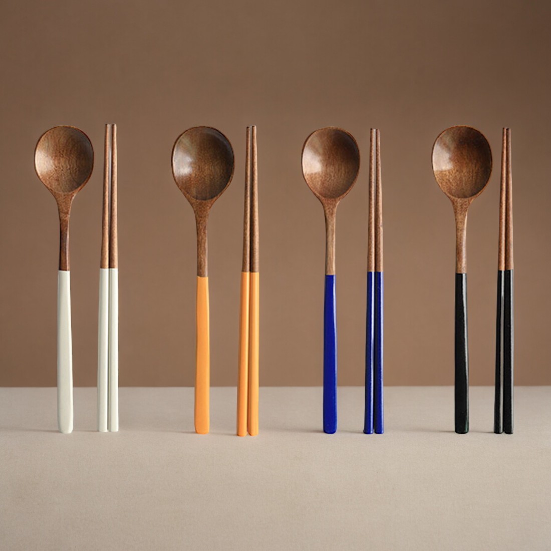 [4세트] 천연 옻칠 나무 수저세트 한식 우드 숟가락 젓가락 세트