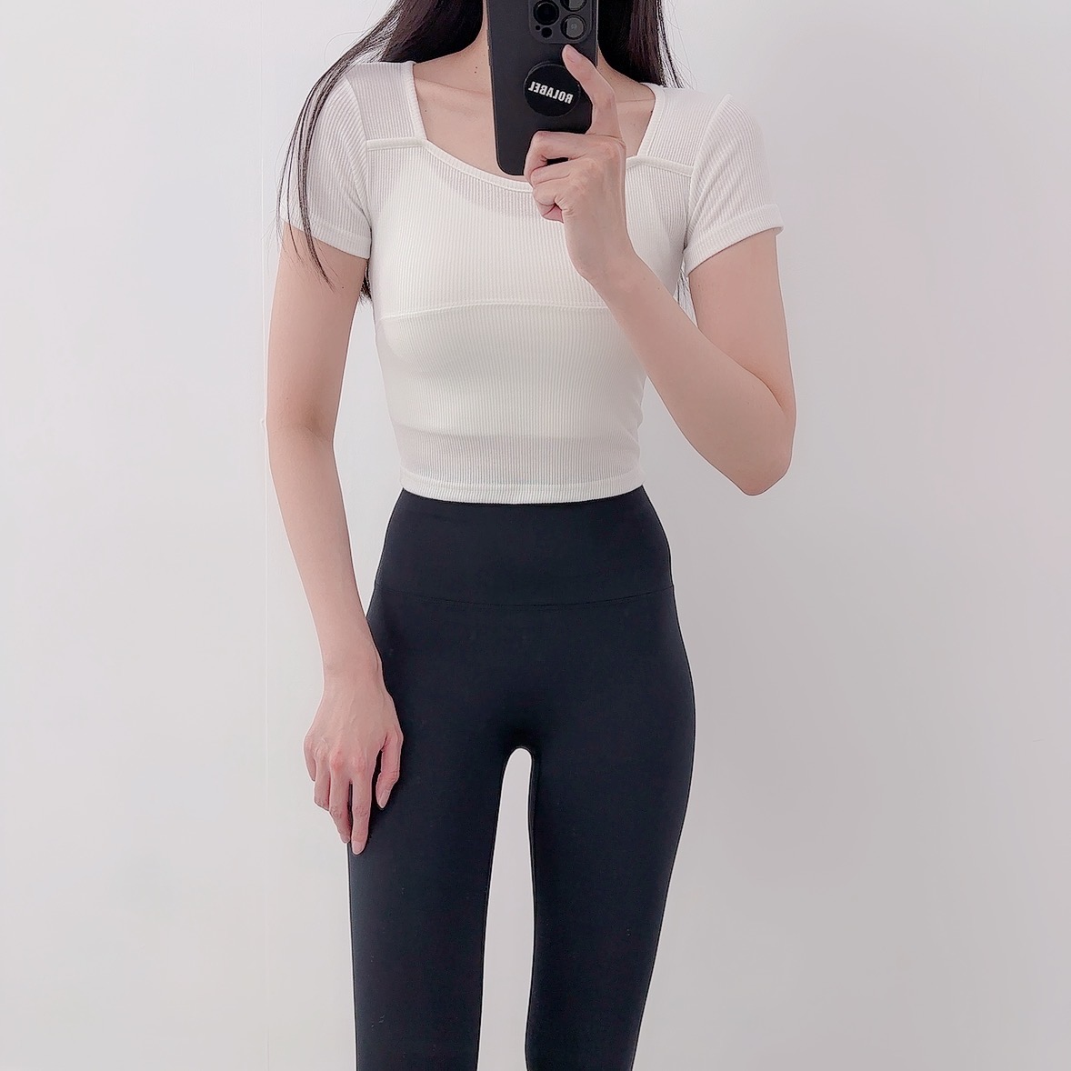 로라벨 모이 필라테스복 여성 요가복 필라테스 요가 상의 티셔츠 커버업 운동복 반팔 크롭 - 상세 이미지 5