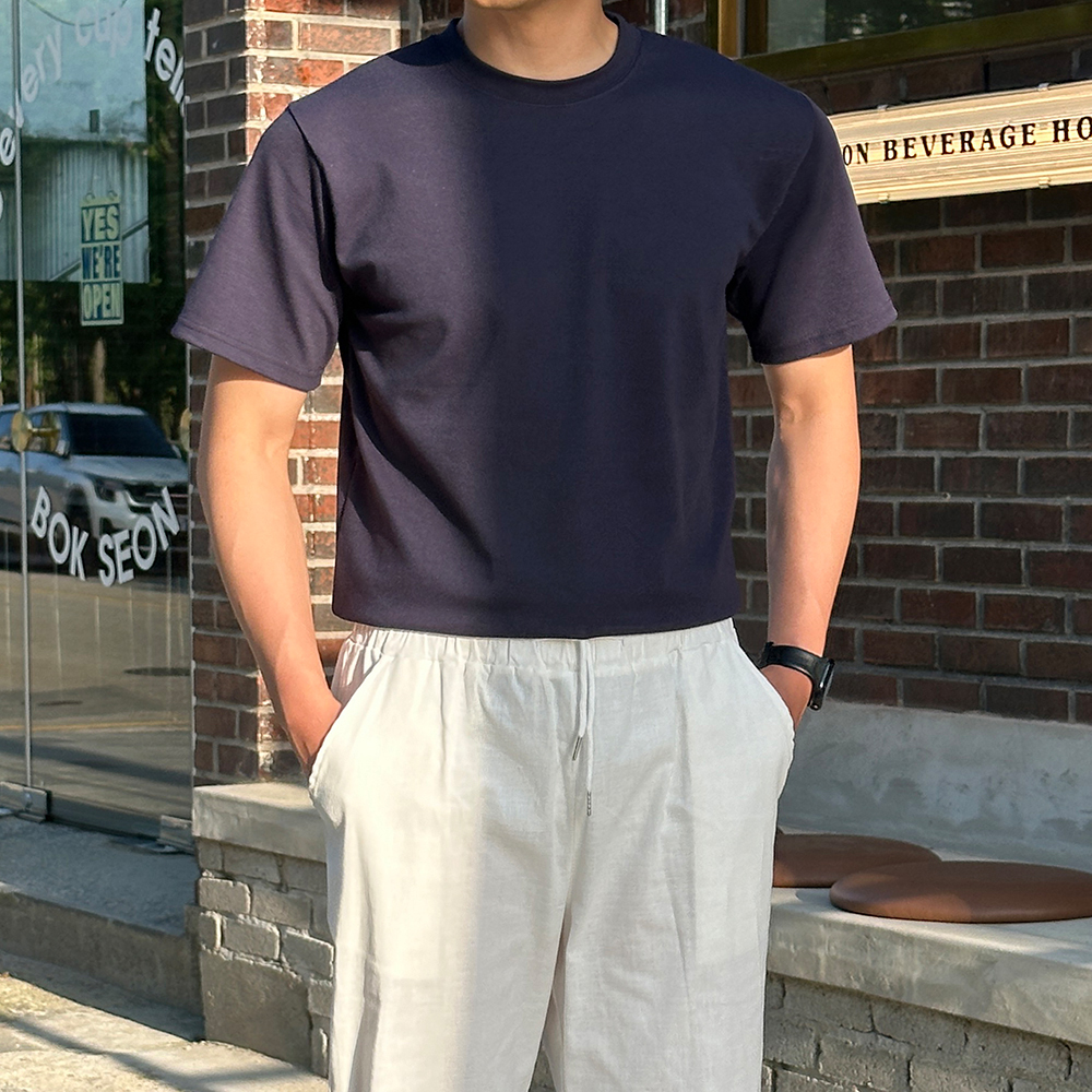 남자 반팔티 여름 기본 이너 스판 무지 티셔츠 - 상세 이미지 3