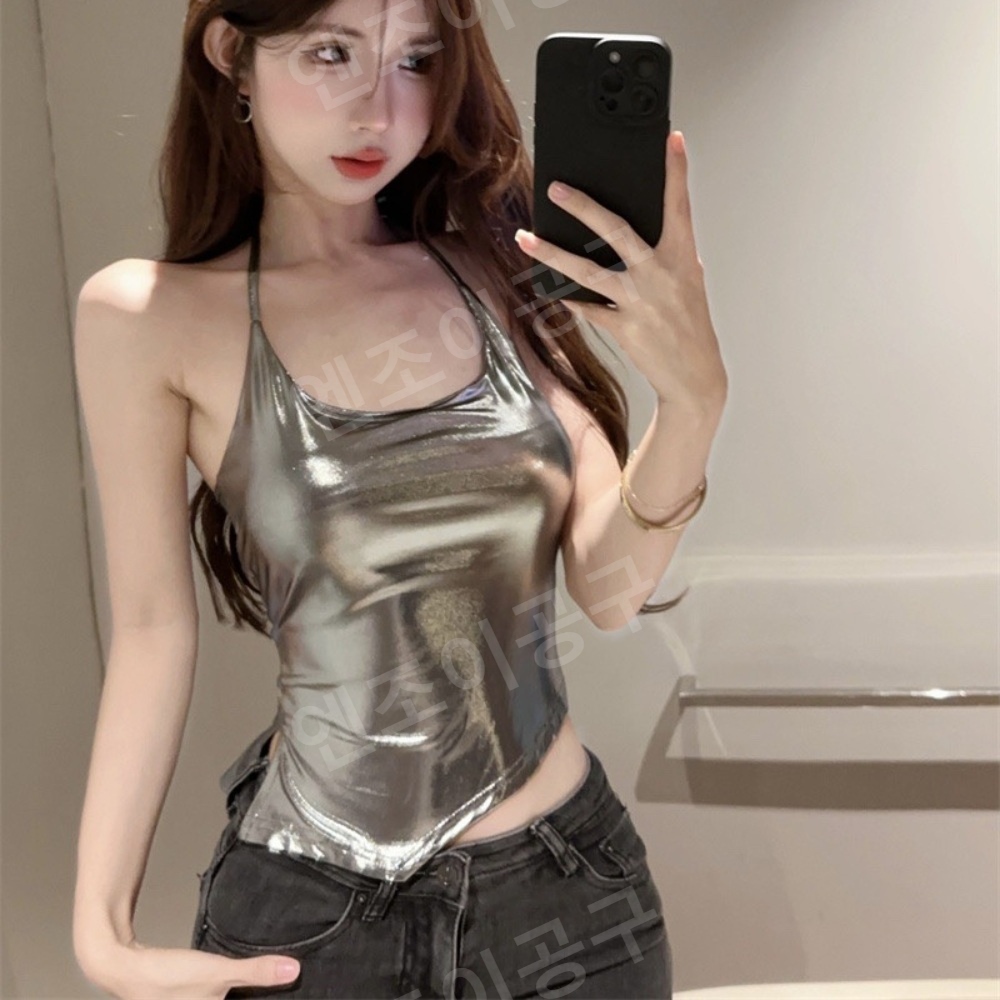 나혼자산다 박나래 546화 민소매 티셔츠 실버 슬리밍 의상 옷 패션 - 상품 이미지