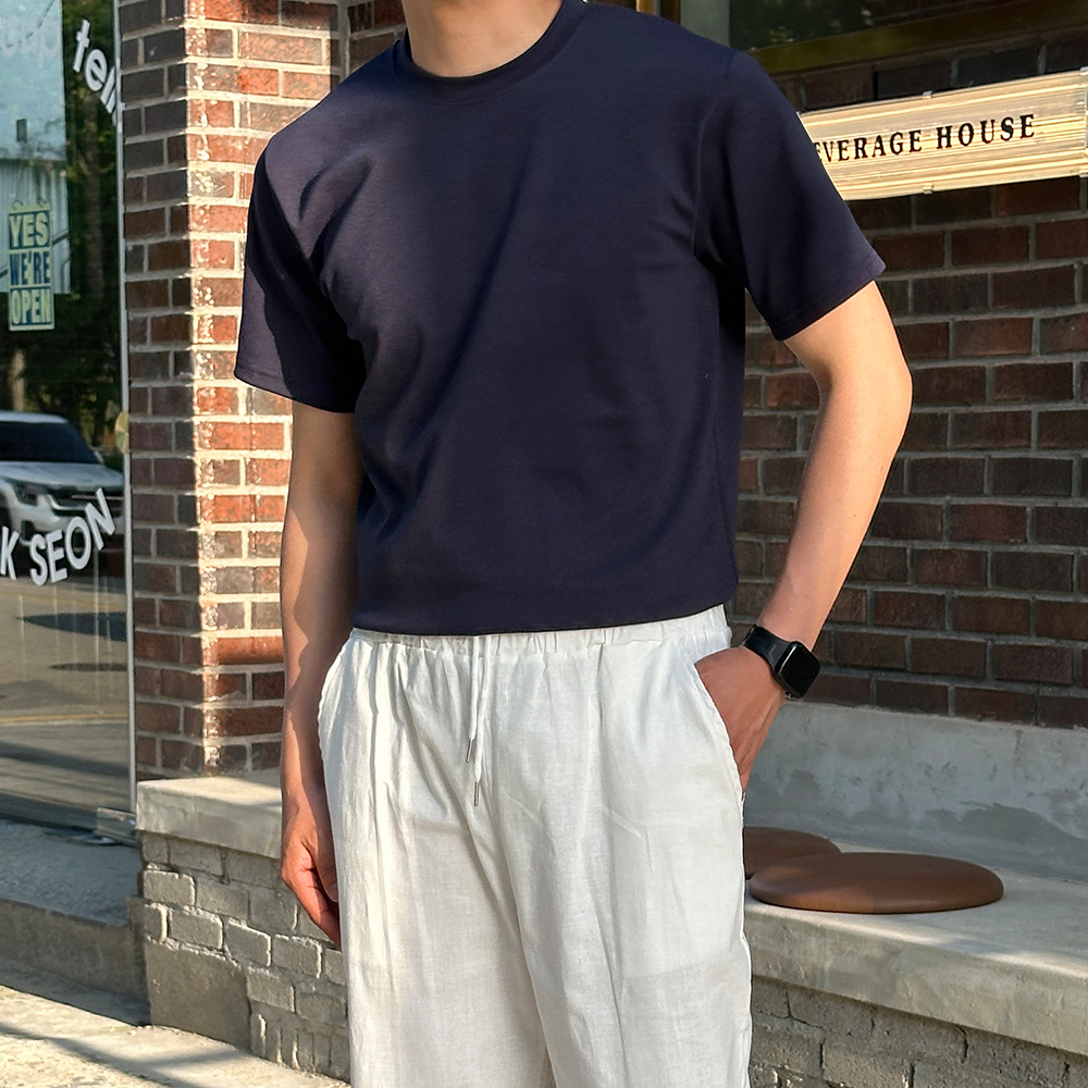 남자 반팔티 여름 기본 이너 스판 무지 티셔츠