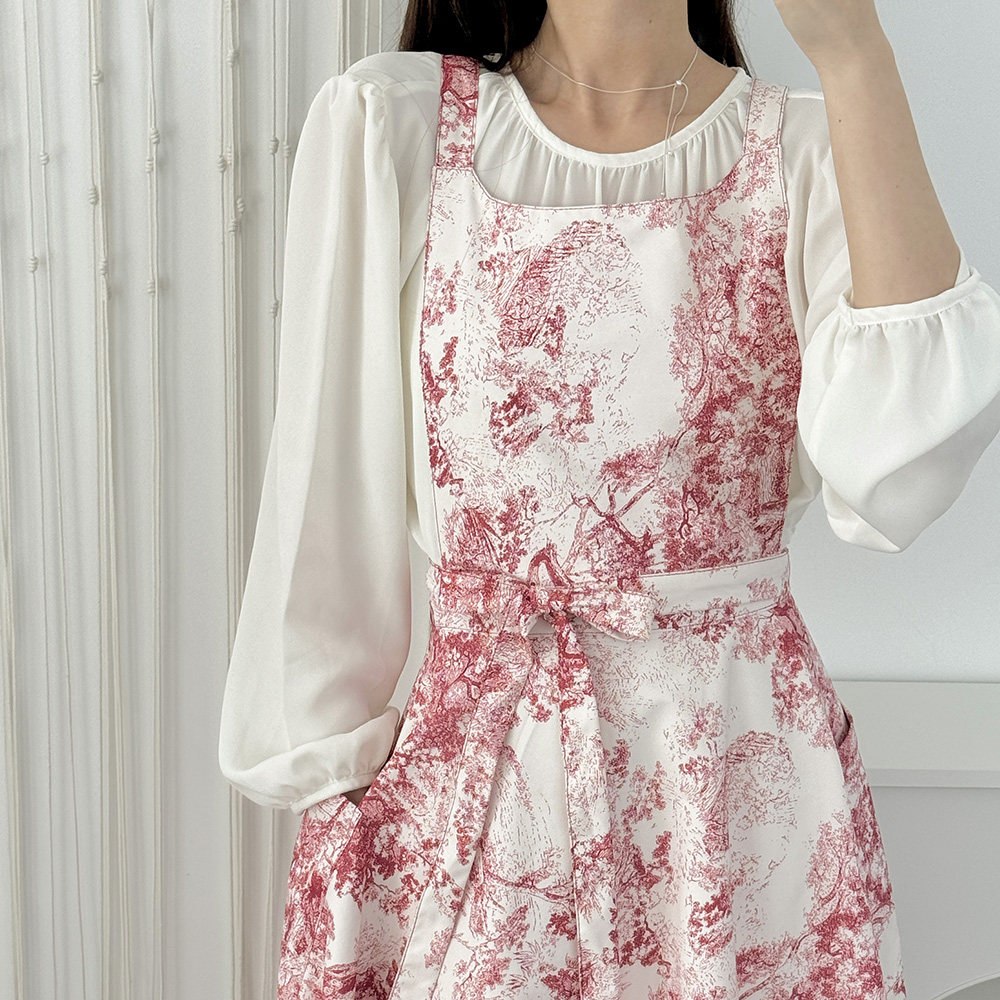 한스데이 뜨왈 방수 앞치마 플레어 원피스 자수 에이프런