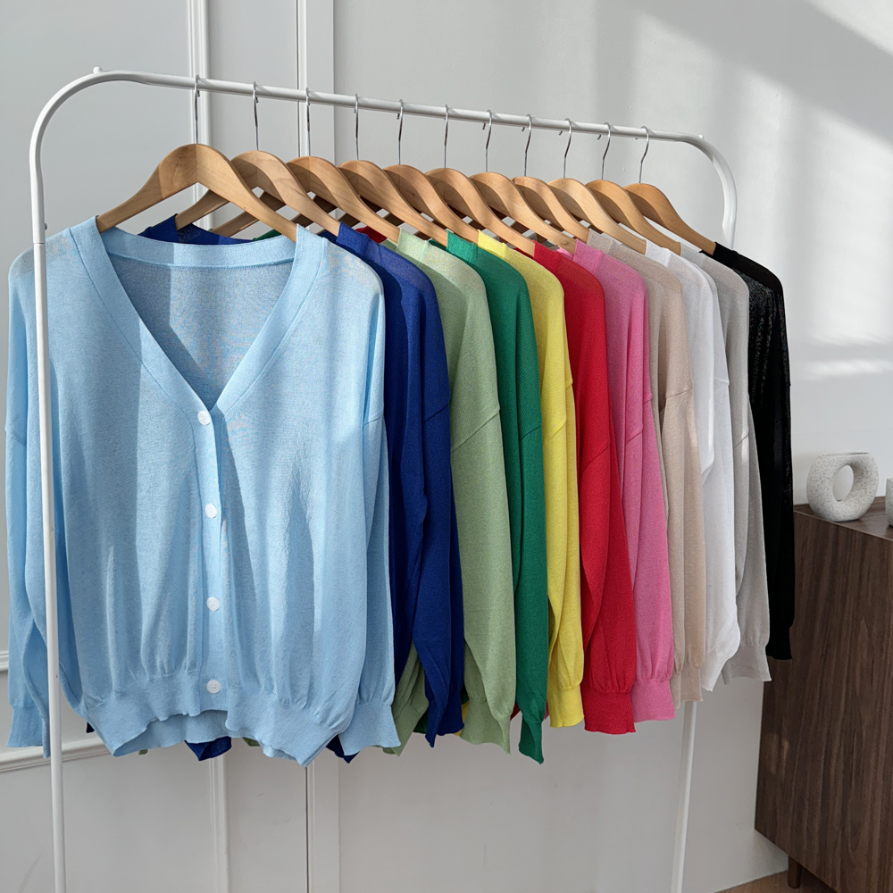 오버핏 브이넥 린넨 여자 가디건 시스루 여성 여름 가디건 얇은 긴팔 썸머 니트 가디건