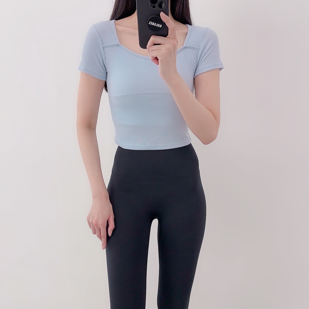 로라벨 모이 필라테스복 여성 요가복 필라테스 요가 상의 티셔츠 커버업 운동복 반팔 크롭 - 상세 이미지 2