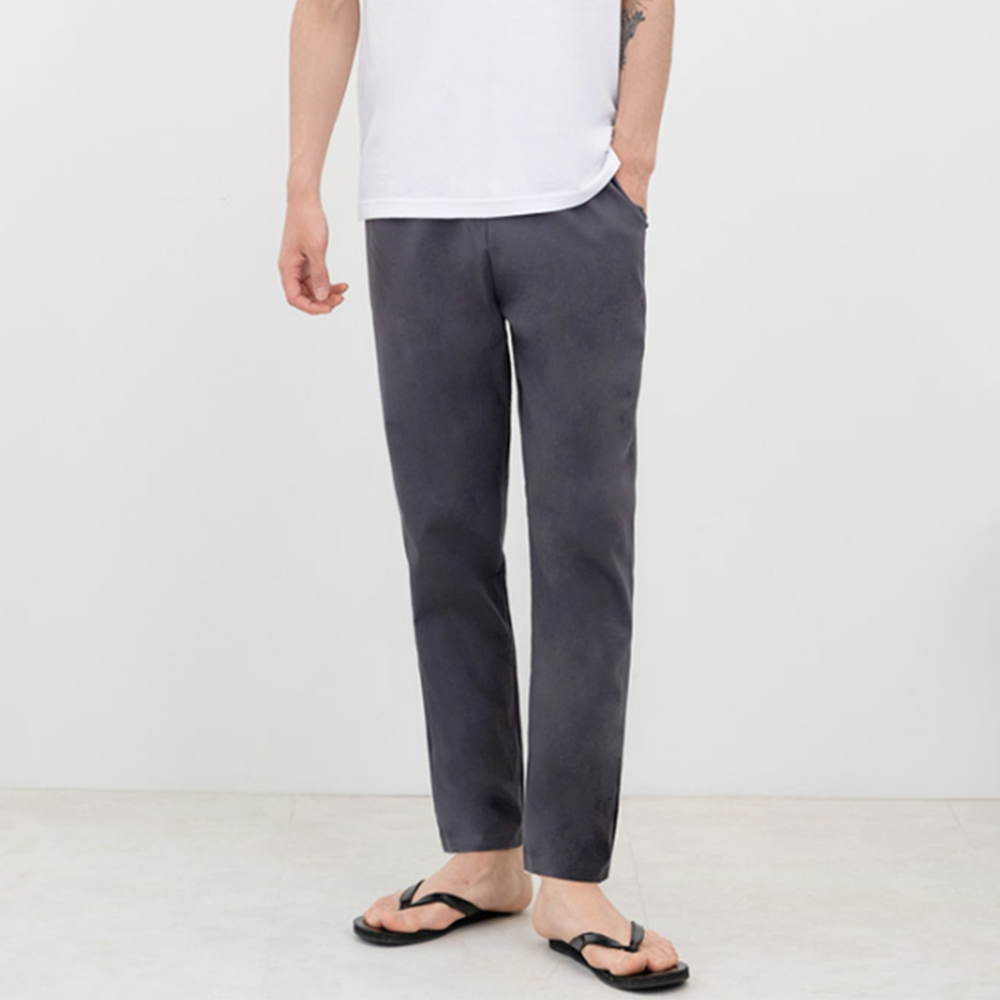 베이지색바지 남자 여름 마 린넨 시원한 긴 9부 밴딩팬츠 - 상세 이미지 5