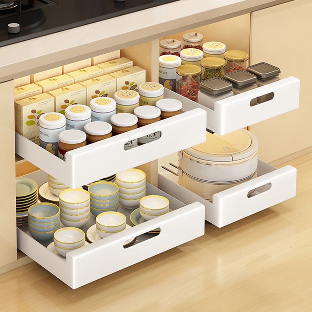 홈글림 슬라이딩 주방 선반 레일 싱크대 하부장 그릇 냄비 정리 수납장