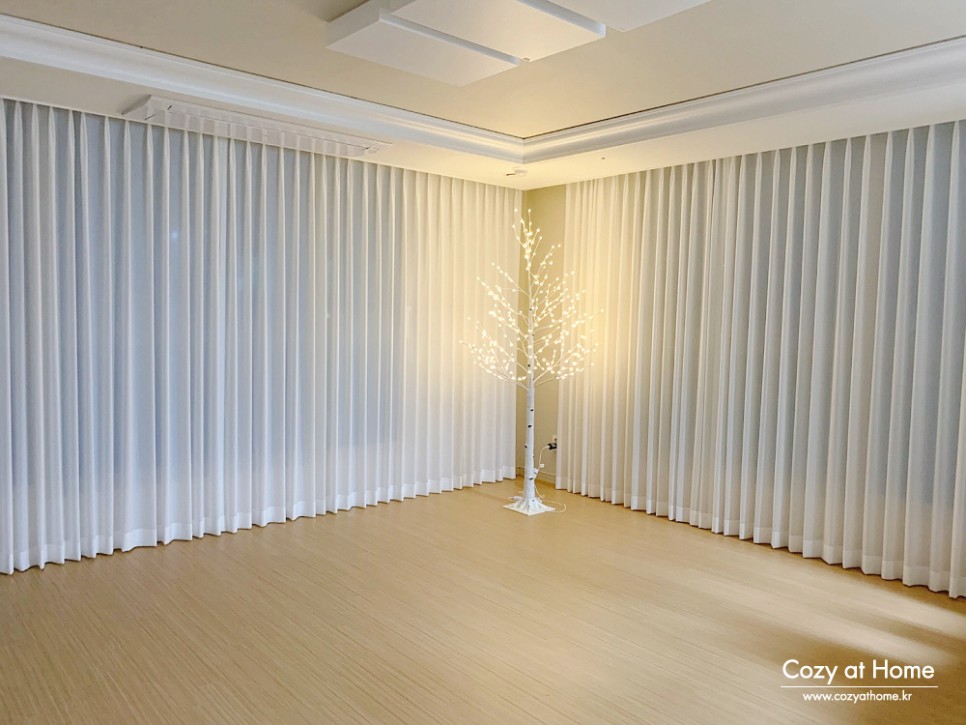 코지앳홈[맞춤제작] 쉬폰커튼 차르르화이트 나비주름 맞주름 속커튼2종