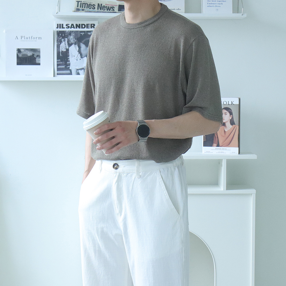 남자 반팔티 오버핏 시스루 린넨 여름 반팔 티셔츠 - 상세 이미지 5