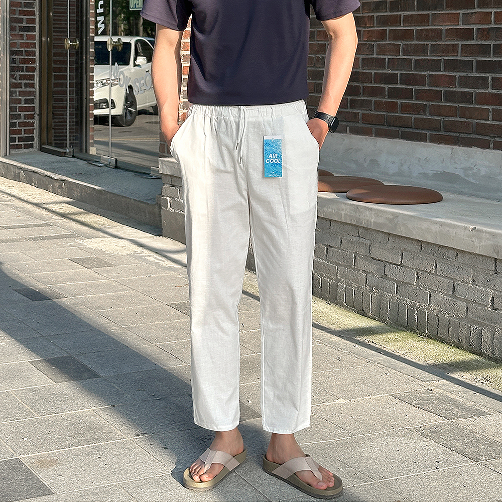 남자 린넨 여름 바지 와이드 밴딩 빅사이즈 통바지 - 상품 이미지