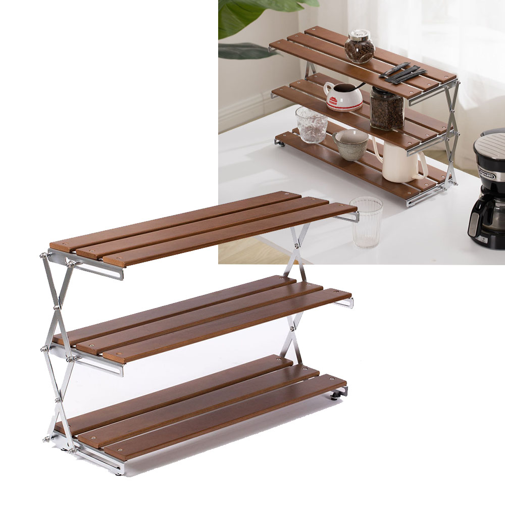 브리즈피크 우드 쉘프 롱타입 3단 선반 미니 랙 접이식 캠핑 오크