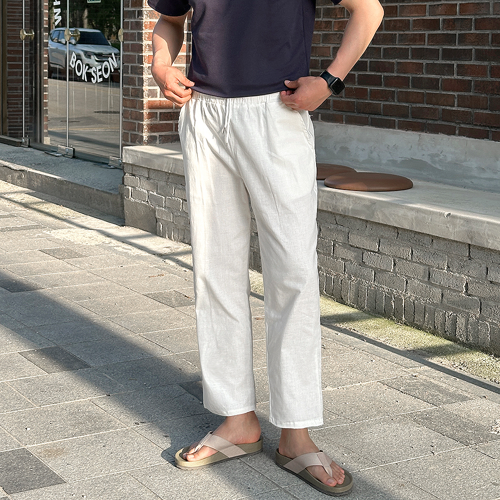 남자 린넨 여름 바지 와이드 밴딩 빅사이즈 통바지 - 상세 이미지 3