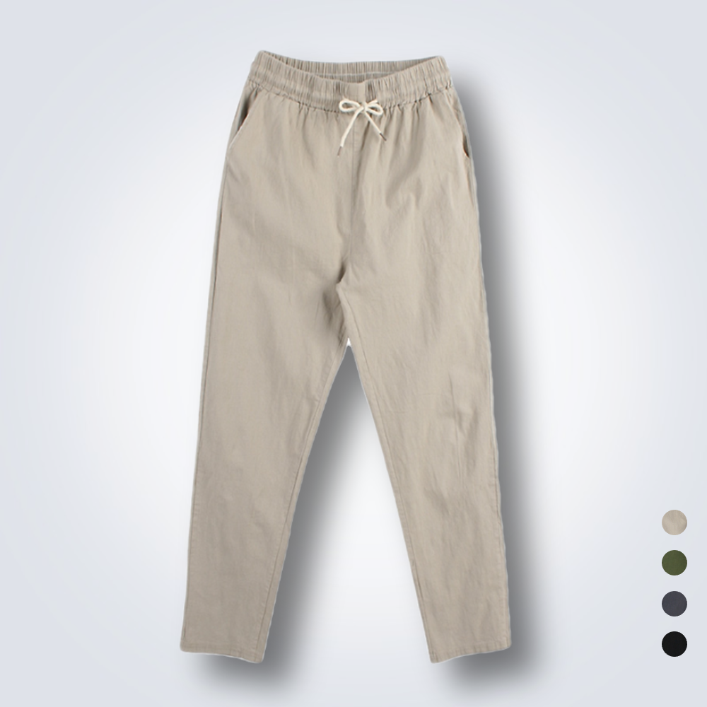 베이지색바지 여름 마 린넨 9부 여성 시원한 긴 밴딩팬츠 - 상품 이미지
