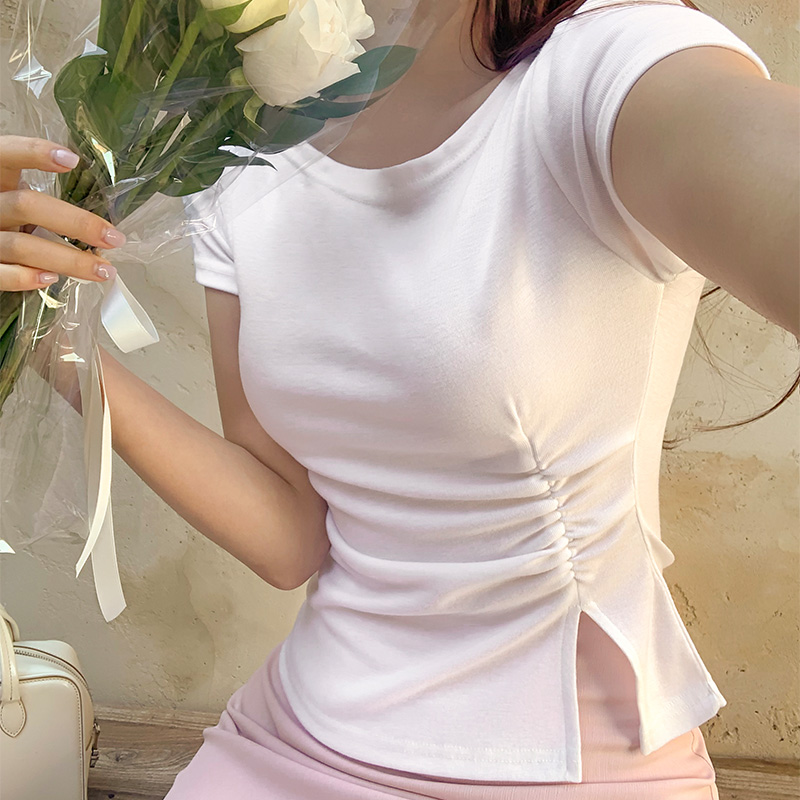 로잔나 보트넥 여리핏 셔링 트임 반팔 티셔츠 ts4136 - 상세 이미지 5