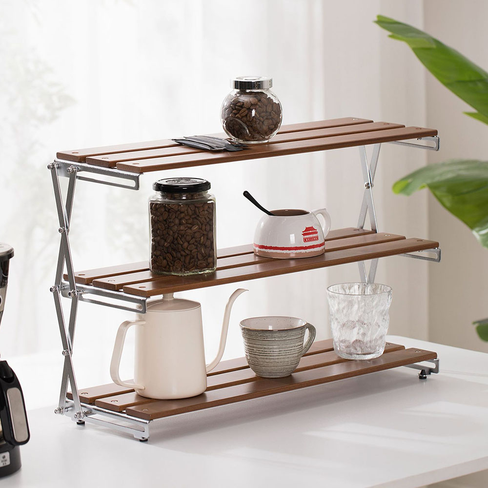 브리즈피크 우드 쉘프 롱타입 3단 선반 미니 랙 접이식 캠핑 오크