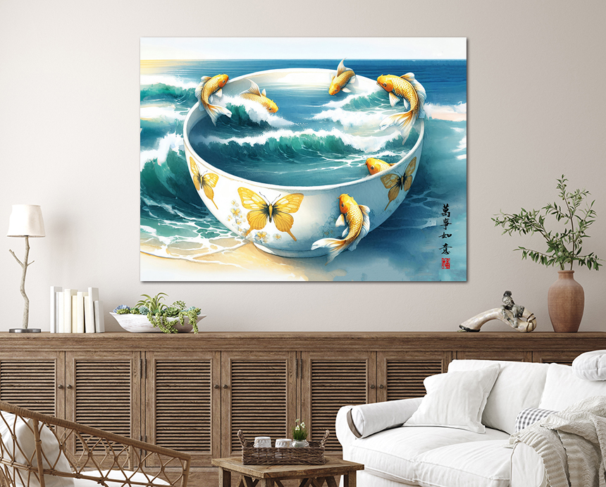 돈들어오는 거실 인테리어 그림 풍수 물고기 연꽃 잉어 개업선물 바다품은백자 중형 이미지 7