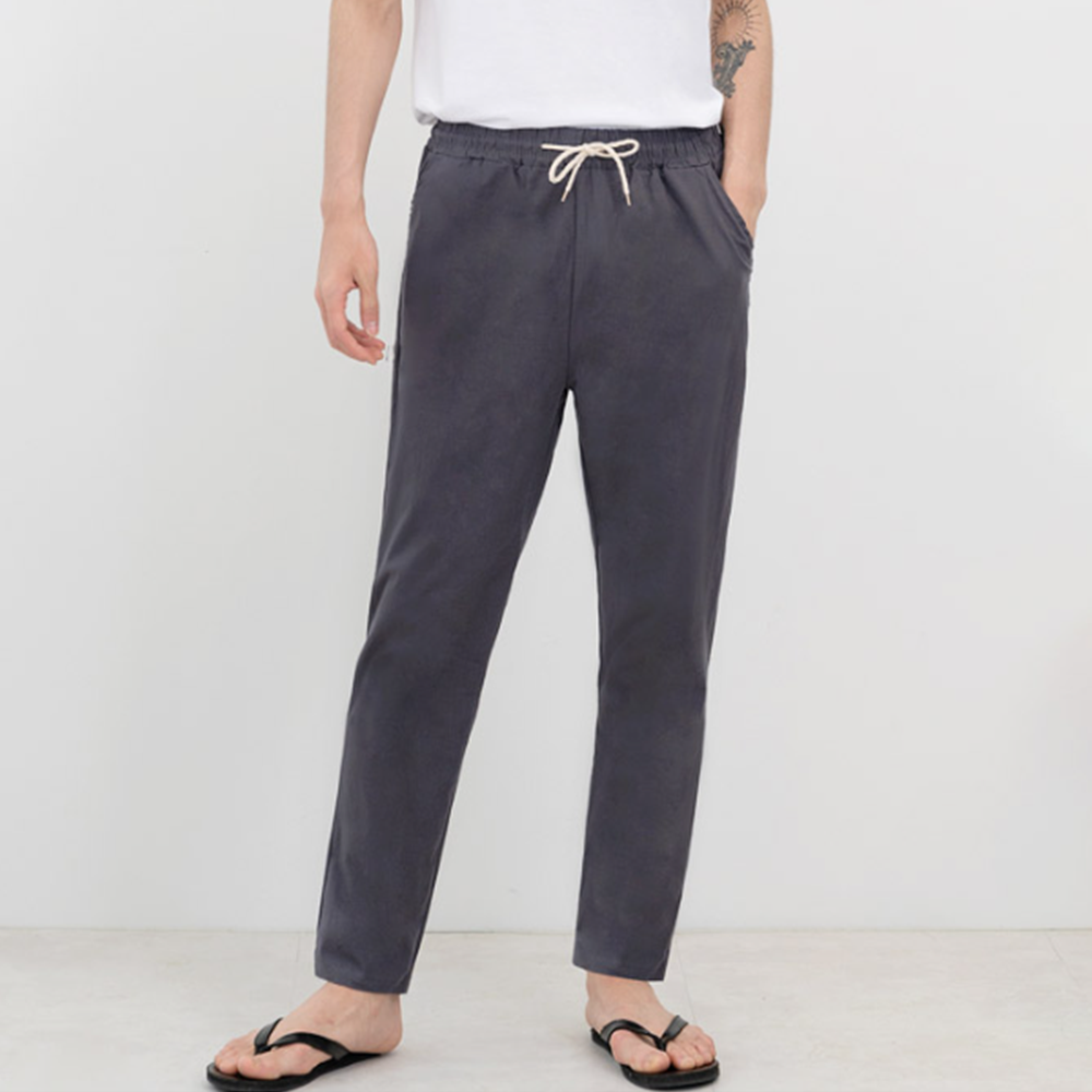 베이지색바지 남자 여름 마 린넨 시원한 긴 9부 밴딩팬츠 - 상세 이미지 4