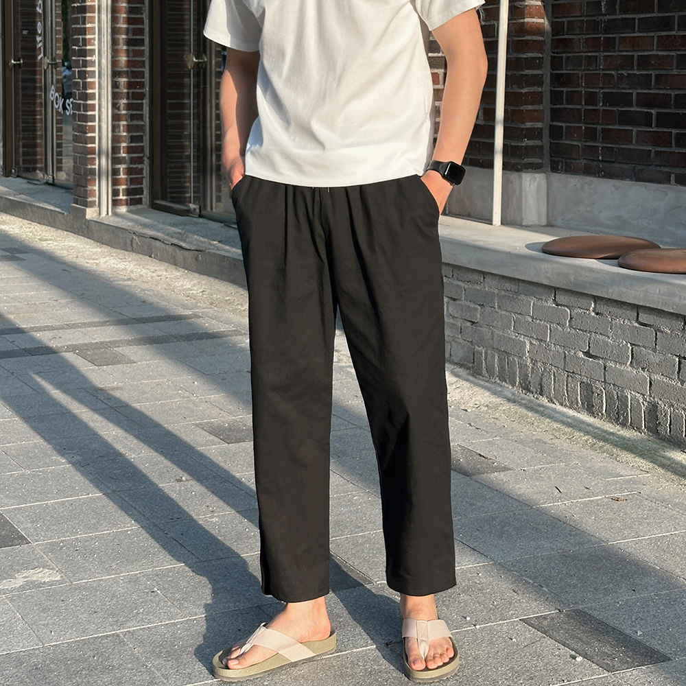 남자 린넨 여름 바지 와이드 밴딩 빅사이즈 통바지 - 상세 이미지 5