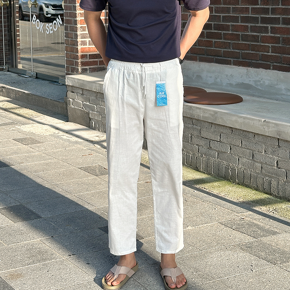 남자 린넨 여름 바지 와이드 밴딩 빅사이즈 통바지 - 상세 이미지 2