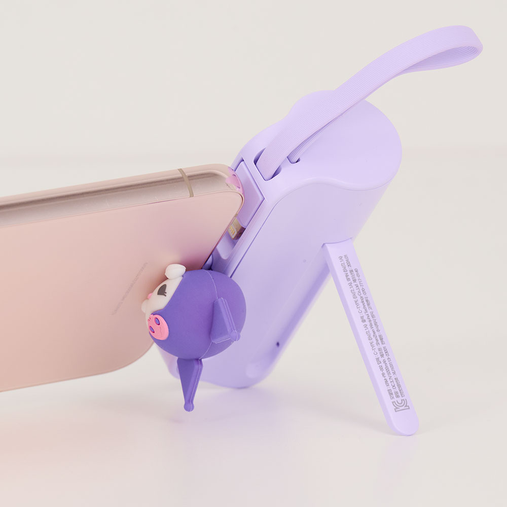 산리오 캐릭터즈 도킹형 보조배터리 C타입 메인 8핀 서브 기내반입 5000mAh, 파스텔바이올렛 - 상세 이미지 3